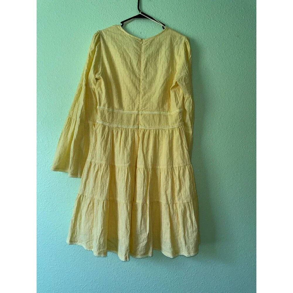 Lost + Wander Yellow V-neck Flared Sleeves Fit & Flare Tier Dress Size M